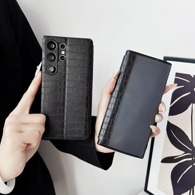 Classic Business Black Flip Wallet Phone Case Full Coverage Shockproof Raised Lens Protection Light-luxury Cover for Samsung