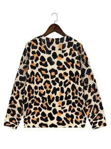 <span class=keywords><strong>Pull</strong></span> en <span class=keywords><strong>maille</strong></span> respirant à imprimé léopard pour <span class=keywords><strong>femme</strong></span>, collection 2026, col en V, <span class=keywords><strong>maille</strong></span> ajourée, patchwork, 100 % polyester, décontracté, numérique - Product Image 6