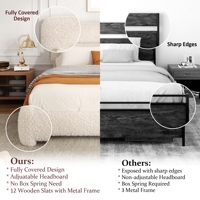 Lit plateforme réglable en velours luxueux sur mesure, cadre en métal, design nuage moderne, tête de lit rembourrée, rangement intégré, durable