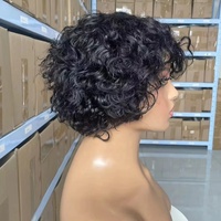 NC #   Perruque courte bouclée coupe pixie pour femmes noires, fabriquée à la machine, avec raie latérale, boucles de 10 pouces, cheveux humains brésiliens