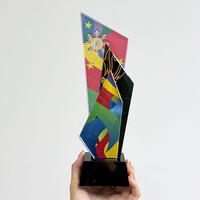 Trophées en cristal avec base noire, impression couleur intégrale, modèle MH-J0325
