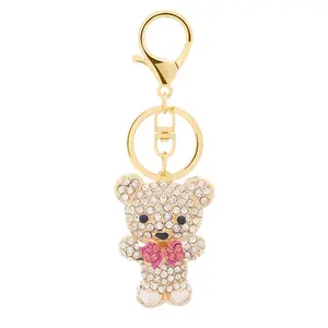 Promotionele Verkoop Mini Diamant Teddybeer Sleutelhanger Custom Zinklegering Sleutelhanger