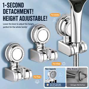 Support <span class=keywords><strong>de</strong></span> <span class=keywords><strong>douche</strong></span> mural à ventouse électroplaqué <span class=keywords><strong>sans</strong></span> perçage, installation facile, design moderne, fonction mobile - Product Image 3