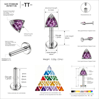 Piercing de tragus en titane ASTM F136, bijou triangulaire à filetage interne pour l'oreille, labret, bijoux de mode pour femme