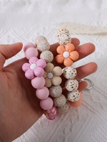 Bracelet en silicone perlé coloré à motifs floraux, imprimé par transfert d'eau, porte-clés de poignet, pendentif de sac, breloque de bracelet