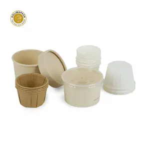 2Oz Disposable Souffle Cups 100% Natural Perfect For Condiments Small Portion Eco Friendly Paper Sauce Cup With Lid