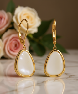 Orecchini pendenti Macy's Mother Of Pearl Abstract Bezel Leverback in argento sterling placcato oro 18 carati, gioielli classici da donna alla moda - Product Image 2