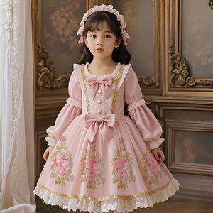 Nuevo Vestido de Princesa Lolita Rosa para Niñas 2026, Hermoso Vestido de Fiesta de Cumpleaños para Niñas de 3 a 12 Años, Vestido Largo de Manga Larga - Product Image 2