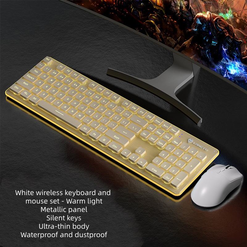 white  2.4G keyboard & mouse set warm light