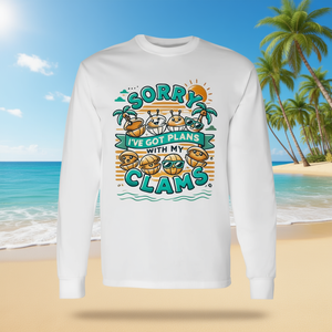 Lo siento, tengo planes con My Clams, camiseta de manga larga con diseño de humor playero de verano - Product Image 3