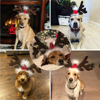 Serre-tête Cornes de Renne et Élan avec Bonnet de Noël pour Animaux de Compagnie – Accessoires de Costume de Noël pour Chiens et Chats