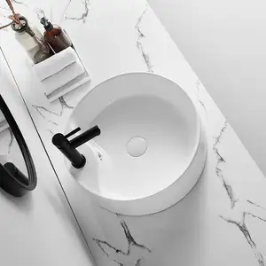 Fancy redondo Cerámica Arte lavabo blanco personalizado baño encimera lavabos lavabo