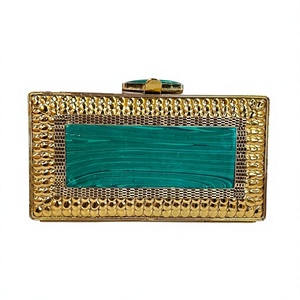 Natural Malachite-Look Stone <b>Clutch</b> | Handmade Gold Minaudiere | Luxury Bridal <b>Wedding</b> Evening <b>Bag</b> <b>for</b> Women <b>Green</b> Designer <b>bag</b> - Product Image 1