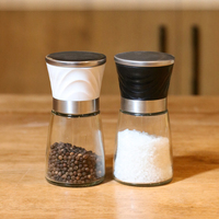 Ensemble de moulin à épices transparent personnalisé avec décor d'anneau en acier inoxydable 304 et mécanisme en céramique Mini moulins à poivre