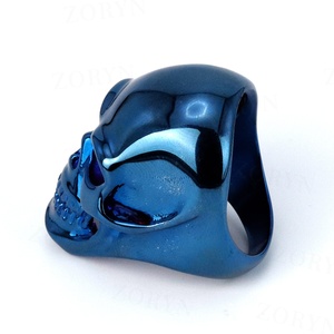 Anillo de Calavera Gótico de Acero Inoxidable 316 con Baño Azul para Hombre, Ojo Púrpura de Alto Brillo, Joyería Atrevida y Rebelde para Motociclistas, Punk, HipHop - Product Image 3