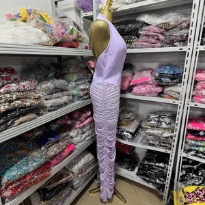 OUDINA Nuovi Stili <span class=keywords><strong>Abito</strong></span> da Sera <span class=keywords><strong>Lungo</strong></span> Elegante con <span class=keywords><strong>Scollo</strong></span> all'Americana, Arricciato e Plissettato, Vestito Aderente a Fascia - Product Image 5