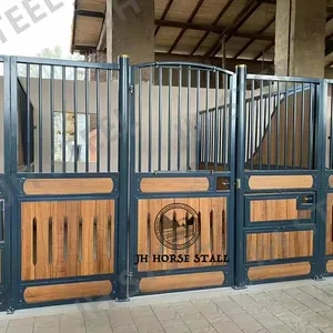 Heavy Duty Wooden Horse Panel Stall Europe Horse Stable With Rolling Feeder Board Building Barn Design