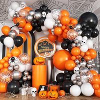 Kit d'arche de ballons d'Halloween orange et noir en gros, kit de guirlande de ballons en latex avec confettis citrouille, crâne, araignée, fournitures de fête pour les fêtes