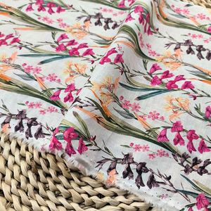 Nouvelle tendance, tissu en lin 40S 150gsm 100% lin, doux et uni avec imprimé <span class=keywords><strong>de</strong></span> fleurs <span class=keywords><strong>de</strong></span> pivoine, imprimé numérique personnalisé pour les vêtements - Product Image 1