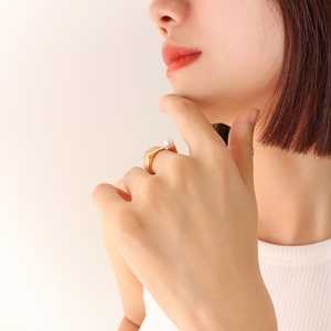 Korean Dainty Women Beads Pearl <b>Rings</b> Stainless Steel 18k Gold Cuff <b>Ring</b> Open Adjustable Pearl <b>Rings</b> for Girls - Product Image 3
