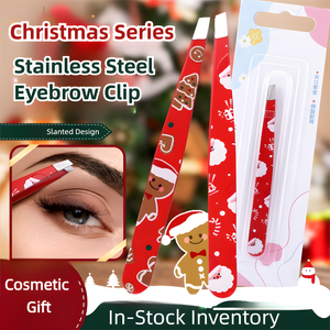 Pinzas para Cejas con Diseño Navideño, Inclinadas, de Acero Inoxidable, con Estampado de Hombre de Jengibre, Set de Regalo Cosmético Navideño, Directo de Fábrica - Product Image 1