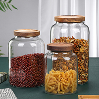 Grote glazen voorraadpot met donkerhouten deksel, brede opening, luchtdichte bewaardoos voor pasta, bonen, gedroogd fruit, ontbijtgranen, keukenkast