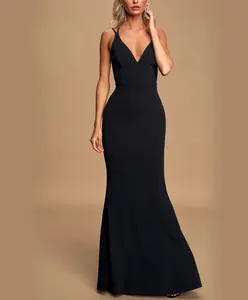 2023 Custom Women Black Strappy Backless Mermaid Maxi Dress