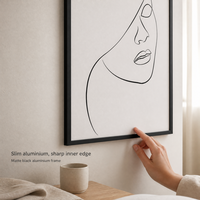 Impression sur toile encadrée 45x60cm, art minimaliste en ligne, visage de femme noir et blanc, art mural pour salon, chambre à coucher
