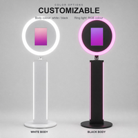 Photo Booth Bulat dengan Kolom Lampu LED Berubah Warna, Mendukung Tablet 10-13 Inch untuk Acara Pameran Dagang