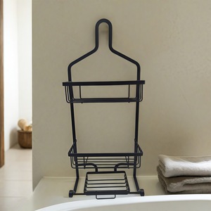 رف منظم للحمام ذاتي اللصق من الحديد، رائج على أمازون، رف حائط بثلاثة مستويات للغرفة والحمام مع خطافات - Product Image 2