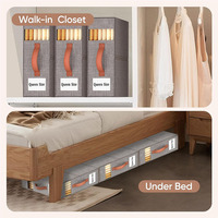 Boîte de rangement pliable pour draps de lit rectangulaire gris, tissu 100% polyester, capacité supérieure à 35L