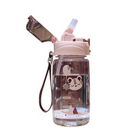 Nouvelle gourde de voyage pour enfants de 550 ml, en plastique, avec couvercle rebondissant à motif de dessin animé, paille, corde et graduations, résistante à la chaleur, mignonne, pour le sport et l'extérieur