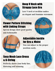 Floral Mesh Bridal Dessous Fairy Dress Gehäkelte Spitze Babydoll mit halben Slips für Frauen aus Spandex - Product Image 2