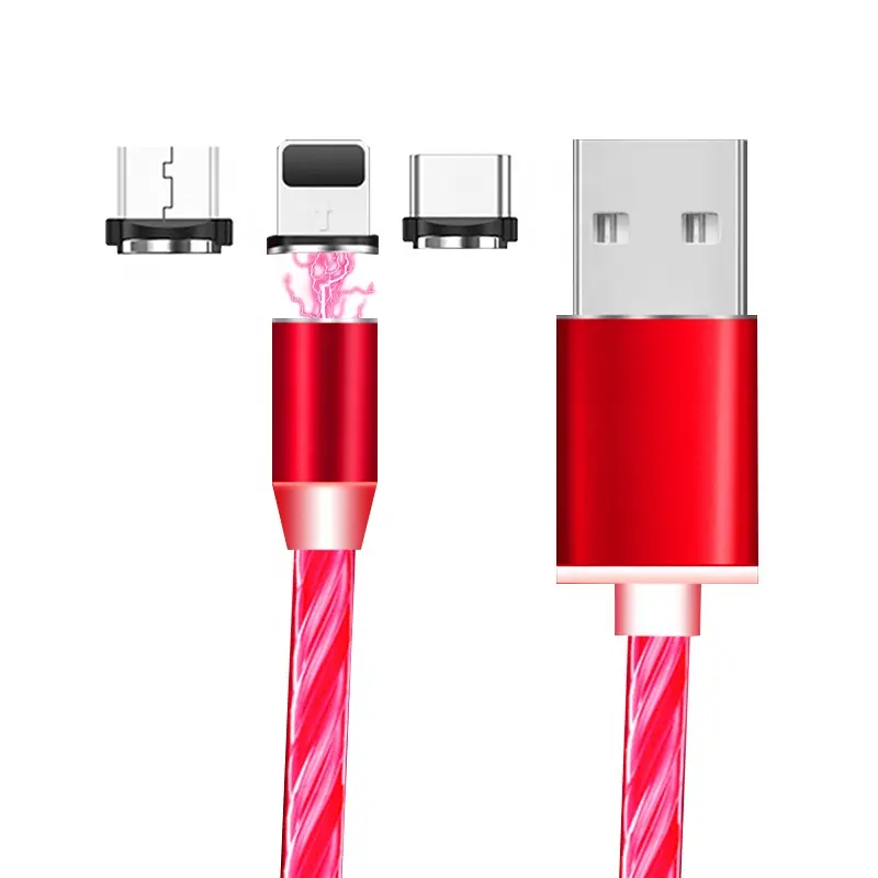 Manyetik şarj kablosu 3 in 1 için doğrudan üretici LED Glow akan manyetik hızlı şarj USB kablosu