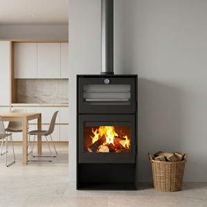 Poêle à <span class=keywords><strong>bois</strong></span> écologique 14 kW avec four et rangement pour bûches, poêle à <span class=keywords><strong>bois</strong></span> d'intérieur pour le chauffage et la cuisson (<span class=keywords><strong>prix</strong></span> n'inclut pas les tuyaux) - Product Image 1