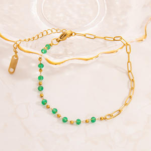 Bracelet en acier inoxydable avec perles et pierres naturelles, design double couche, couleur or 18 carats, bijoux unisexe, cadeau tendance, perlé - Product Image 2