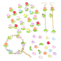 Usine de Perles en Gros, Perles Entretoises en Verre Colorées Forme Tulipe, Fleur et Feuilles pour la Fabrication de Bijoux, Bracelets Perle, Colliers et Breloques