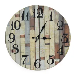 Luckywind Cheap 15.7inch Small Rustic Vintage Silent Noiseless Spliced Coastal Classic Colorful Solid Wood Round Wall Clock