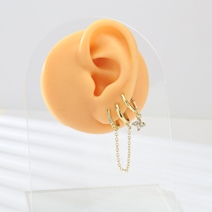 Micro Zircon Double Hoop Drop <b>Earrings</b> for Women Minimalist Fine Jewelry with Trendy Brass Hoop Daily Wear Gift - Product Image 2