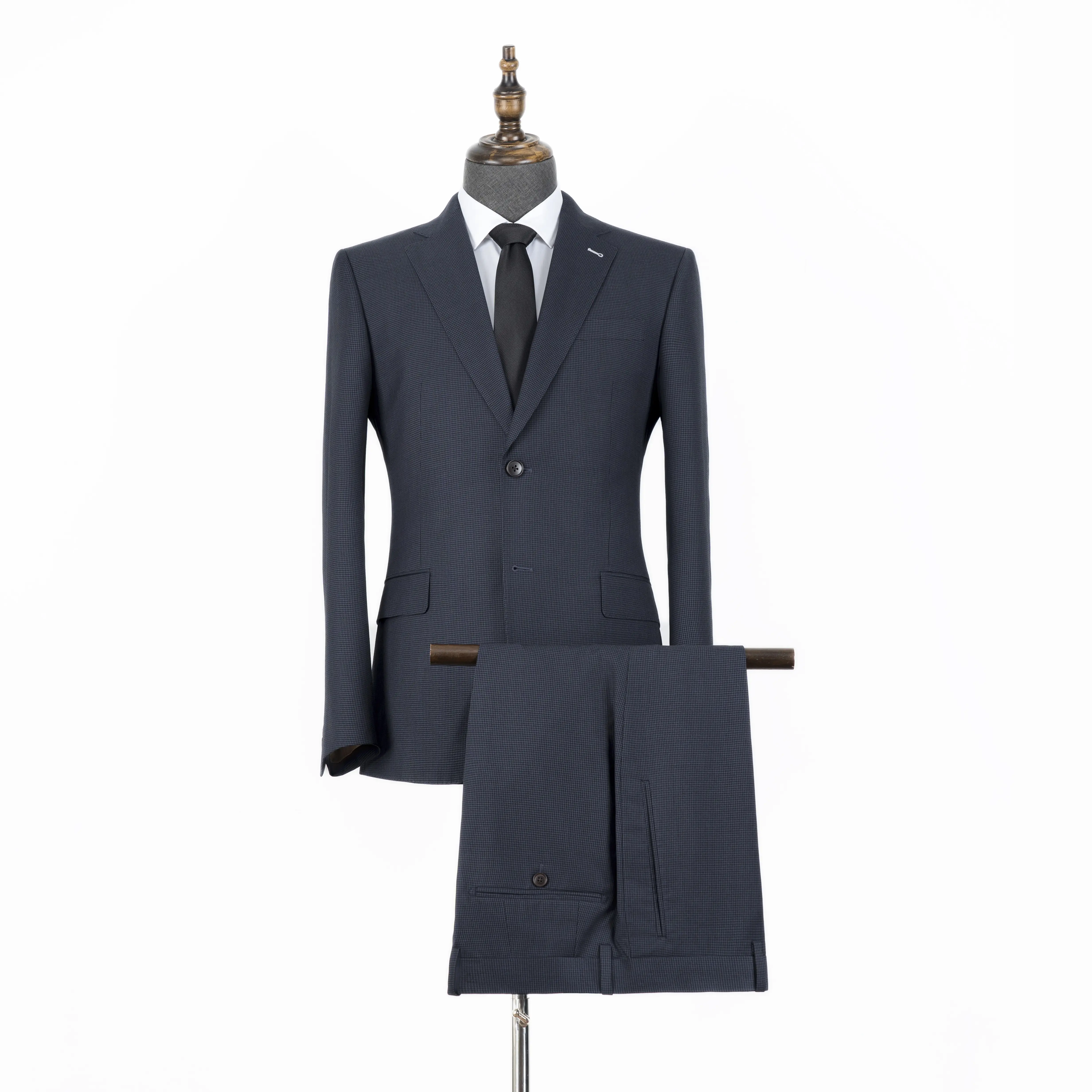 男性用の高品質イタリアンスタイルスリムフィットネイビーブルーカスタムテーラードオーダーメイドのビジネススーツ
