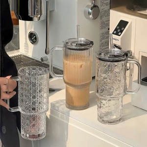 Gobelet en <span class=keywords><strong>verre</strong></span> grande capacité 500 ml avec poignée et paille, tasse à café glacé portable avec couvercle, <span class=keywords><strong>verre</strong></span> à boisson, <span class=keywords><strong>verre</strong></span> à bière de bar - Product Image 1