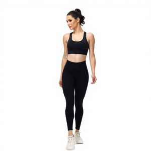 Women Solid <b>Black</b> High Waist <b>Legging</b> Yoga Set Racerback Full Length Workout Fitness Clothes Two Piece - Product Image 1