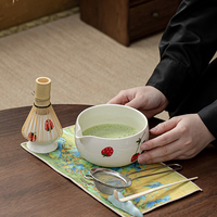 Nouvelle mode Matcha ensemble 100 broches fouet cuillère mignon bol en céramique et support 5 pièces Matcha coffret cadeau ensemble pour les amoureux du Matcha