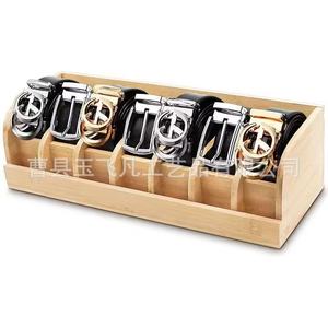 Caja de Almacenamiento para Cinturones de Bambú, Rectangular, 11 cm, Tipo Vertical, Organizador de Escritorio, Compartimento de Madera Sólida, Soporte para Cinturones - Product Image 1