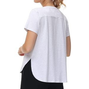Camiseta Deportiva para Mujer FOXA, Corte Holgado, Manga Corta, Cuello Redondo de Algodón, Dobladillo Asimétrico, Top de Yoga - Product Image 2