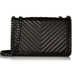 Custom black pu leather ladies chain crossbody side purse bag women fashion handbag