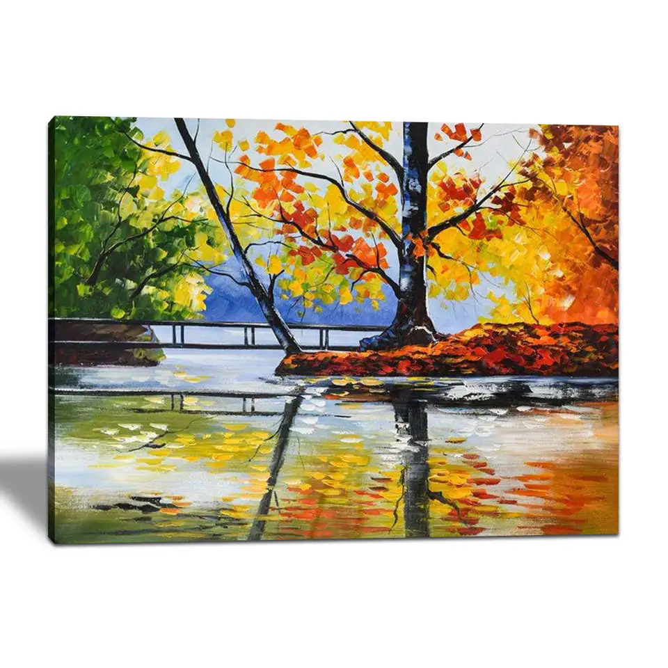 Hot Sale Hotel Office Decorative Custom Pictures Autumn Trees Landscape Knife Oil Painting