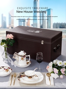 <span class=keywords><strong>Set</strong></span> di Piatti in Ceramica di Lusso Stile Europeo con Bordo Placcato Oro, Servizio da Tavola per Uso Domestico, Adatto a Microonde e Lavastoviglie, per 12+ Persone - Product Image 5