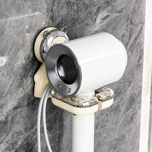 Support mural pour sèche-cheveux, finition chromée blanc brillant, solution de rangement sans perçage à ventouse, forme rectangulaire - Product Image 1