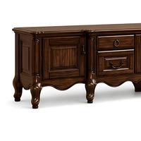 Console multimédia traditionnelle en bois massif, meuble TV en noyer brillant avec portes vitrées et tiroirs pour salon, hôtel